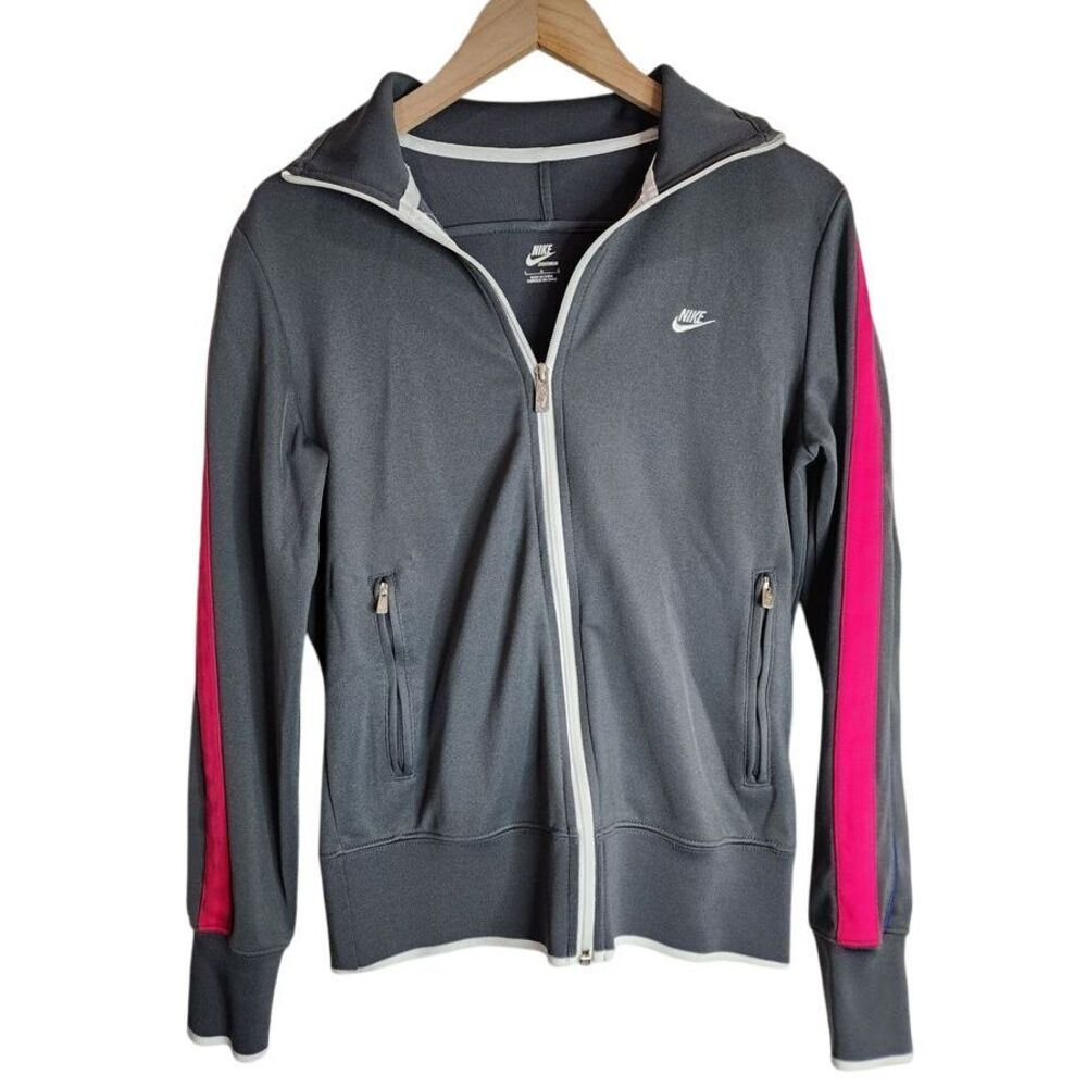 Nike Jacket Women's Large Full Zip Long Sleeve Sportswear Grey Pink